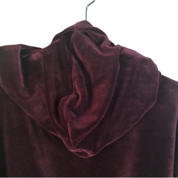 Maroon Velour Stretch Hoodie Tunic Size L Long Sleeve Cozy Baggy - Picture 4 of 9